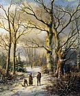 Hendrik Barend Koekkoek Woodgatherers in a Winter Forest painting